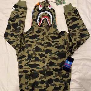 Bape A Bathing Ape Green Camo Shark Hoodie